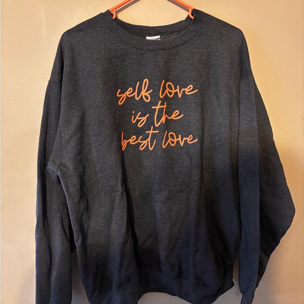 Port and Company Charcoal Sweatshirt with Vibrant Orange Script